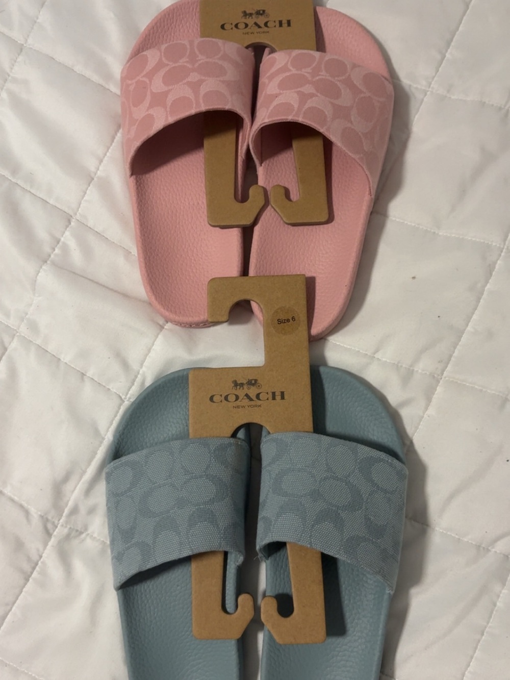 Coach Slide Sandals in Pink and Light Blue